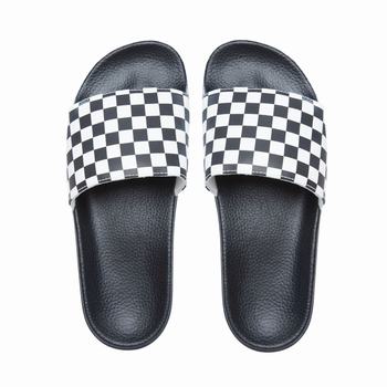 Panske Šľapky Vans Checkerboard Slide-On Biele VA23VKZSU